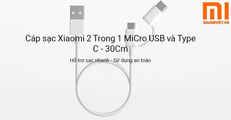 Cáp Xiaomi USB-Micro USB / Type-C 30 cm cáp sạc 2 trong 1