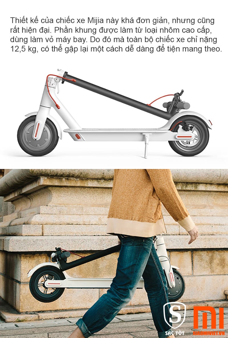 xe điện Xiaomi Mi Scooter Thiết kế hiện đại, sang trọng có thể gấp gọn