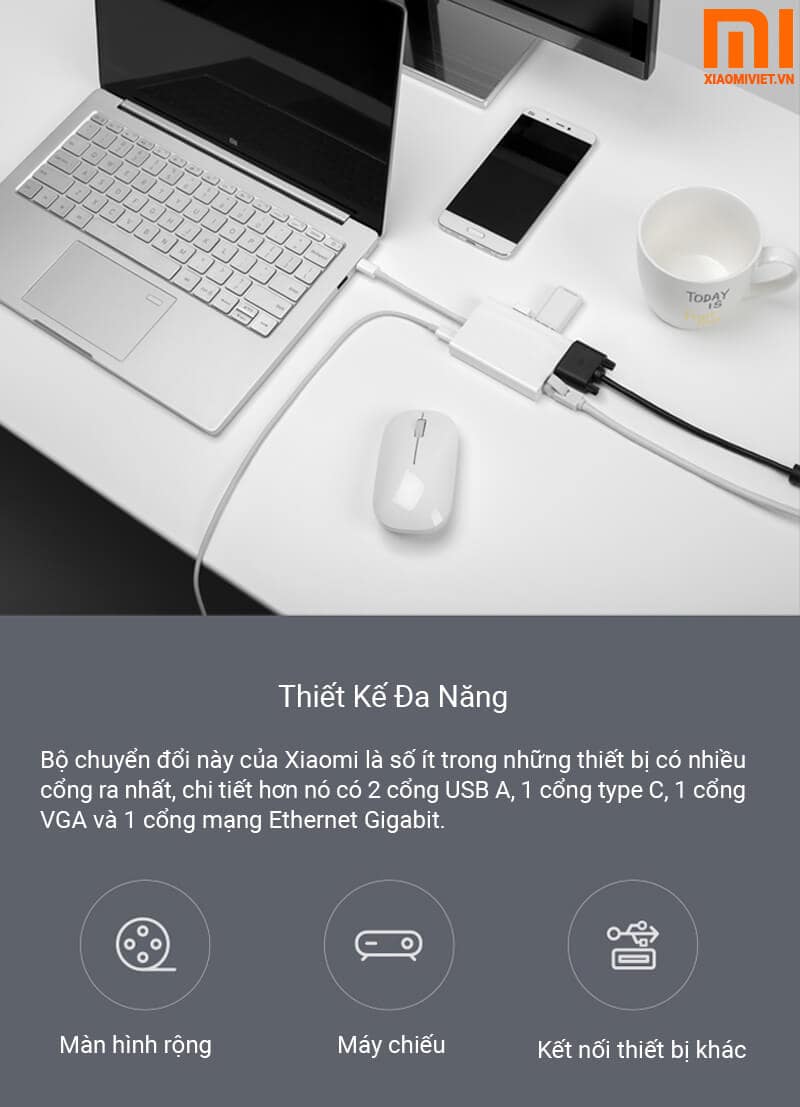 Bộ Chuyển Đổi Xiaomi chuyển USB Type C sang VGA - Ethernet Bộ Chuyển Đổi Xiaomi chuyển USB Type C sang VGA - Ethernet