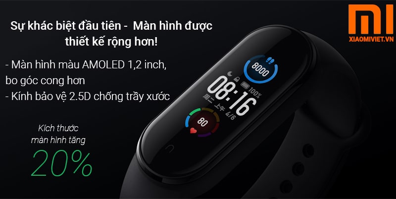 So Sánh Chi Tiết Vòng Tay Xiaomi Mi Band 4 và Mi Band 5 mi band 5 thay doi kich thuoc man hinh