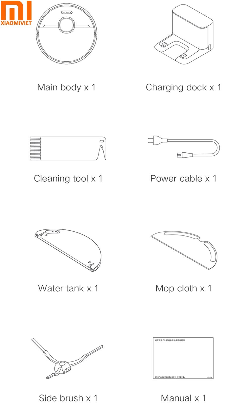 Bộ sản phẩm đầy đủ Robot hút bụi lau nhà Xiaomi Dreame D9