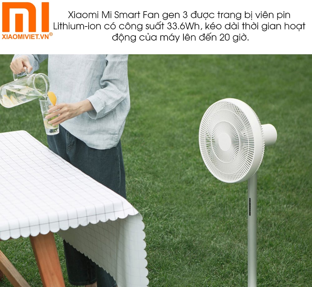 Quạt đứng thông minh Xiaomi Mi Smart Fan Gen 3 Xiaomi Mi Smart Fan gen 3 cho thời gian sử dụng lên đến 20 giờ