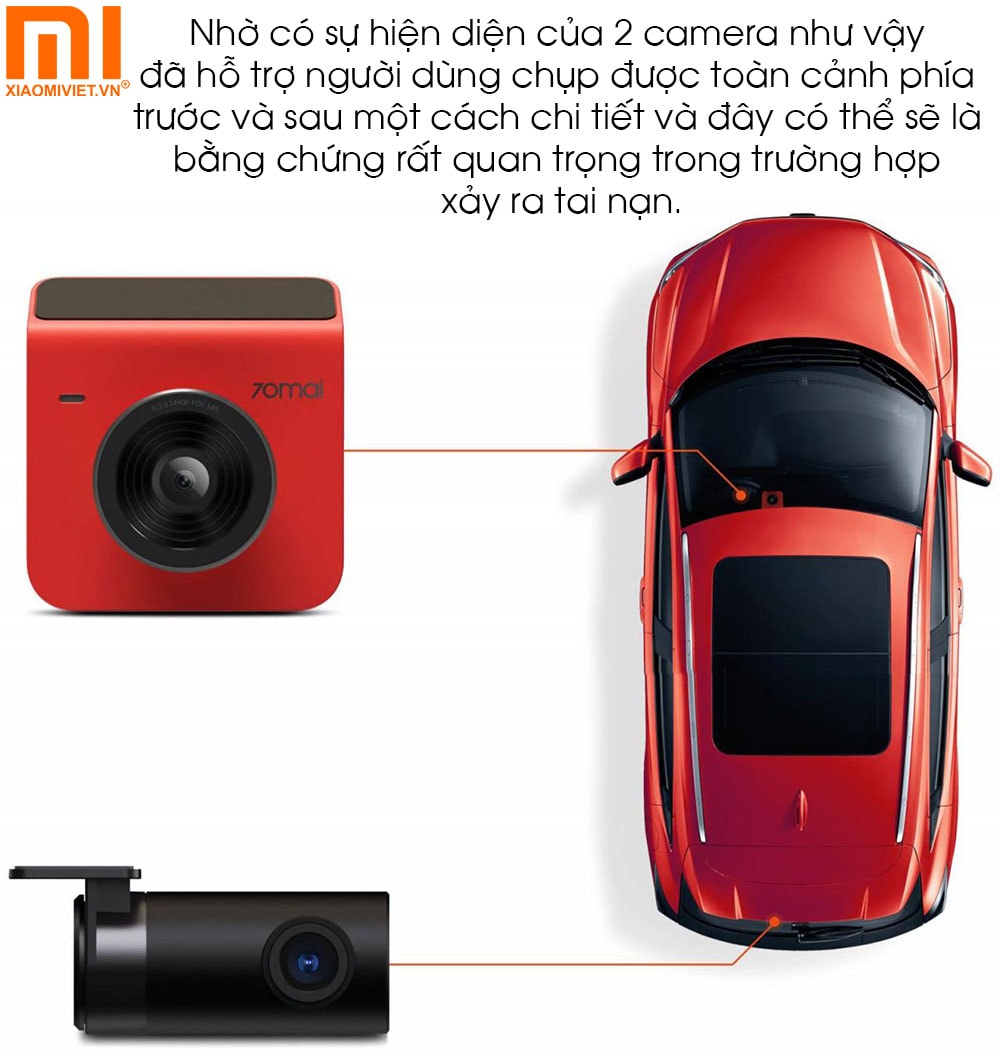 Camera hành trình 70mai Dash Cam A400 + Rear Cam Hai mắt camera trước và sau