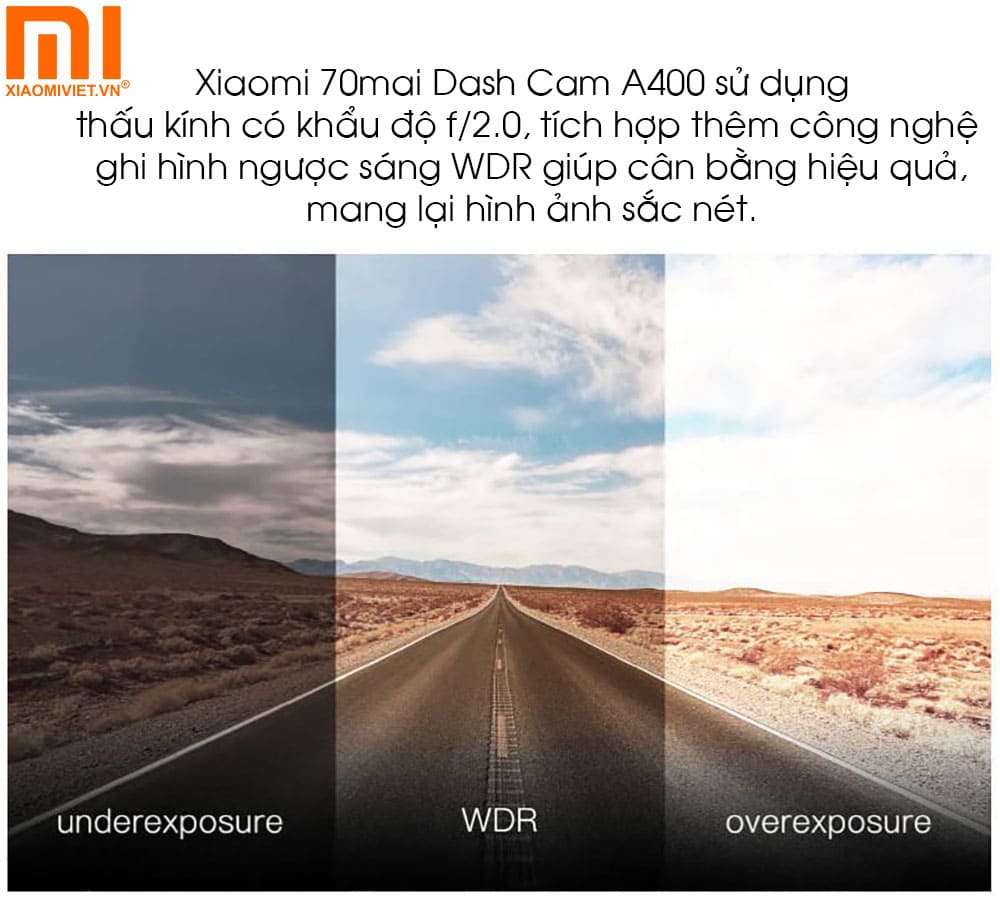 Camera hành trình 70mai Dash Cam A400 + Rear Cam Khẩu độ f2.0 kết hợp cùng công nghệ WDR