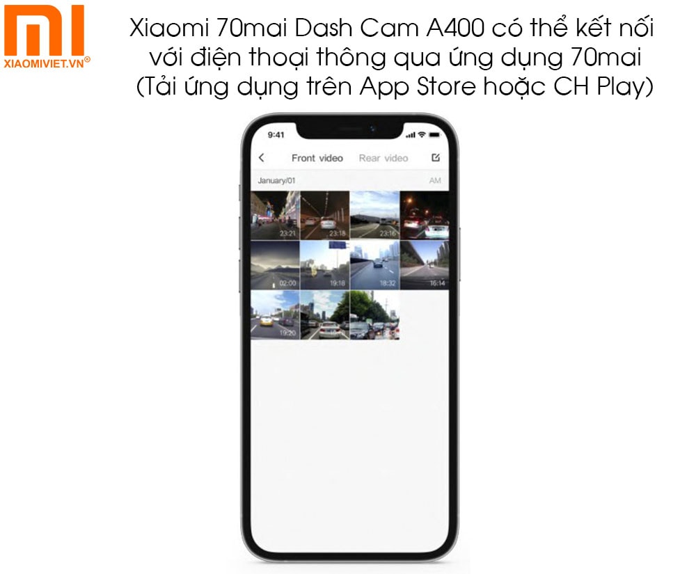 Camera hành trình 70mai Dash Cam A400 + Rear Cam Xiaomi 70mai Dash Cam A400 kết nối với Smartphone qua ứng dụng 70mai