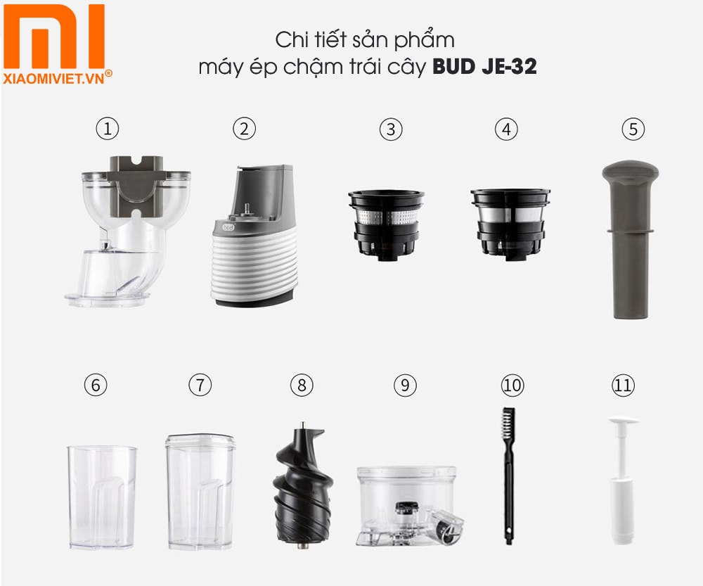Máy ép chậm trái cây Xiaomi BUD JE-32 Chi tiết sản phẩm Máy ép chậm trái cây BUD JE-32