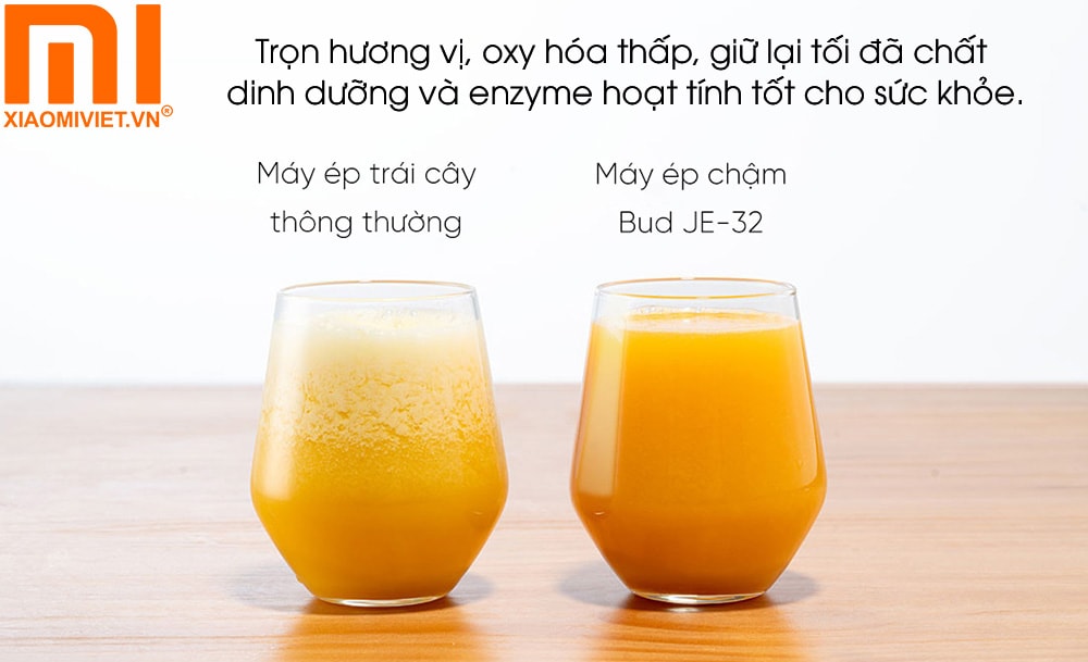 Máy ép chậm trái cây Xiaomi BUD JE-32 Máy ép chậm trái cây BUD JE-32 giữ trọn hương vị không để lại cặn bã