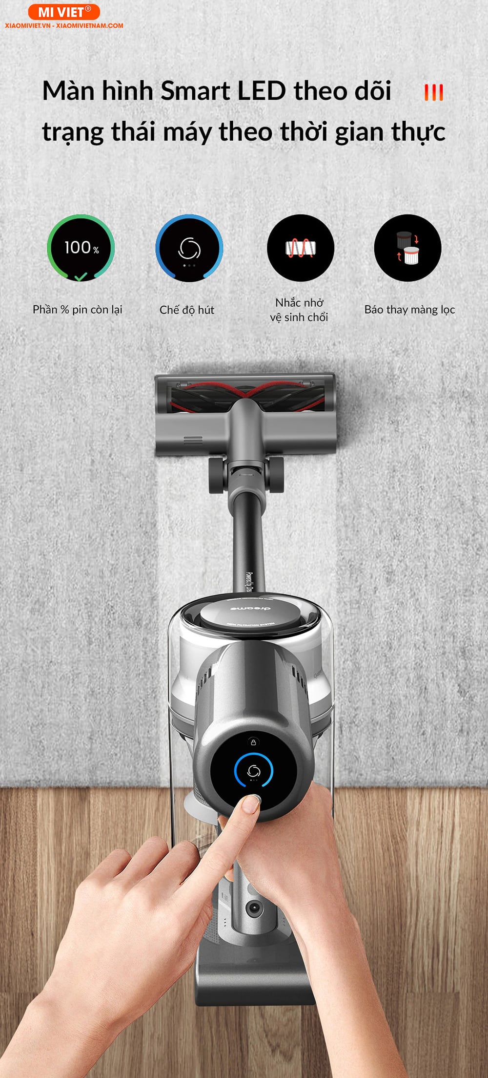 Máy hút bụi cầm tay Xiaomi Dreame V12 Màn hình OLED hiển thị đầy đủ các thông tin