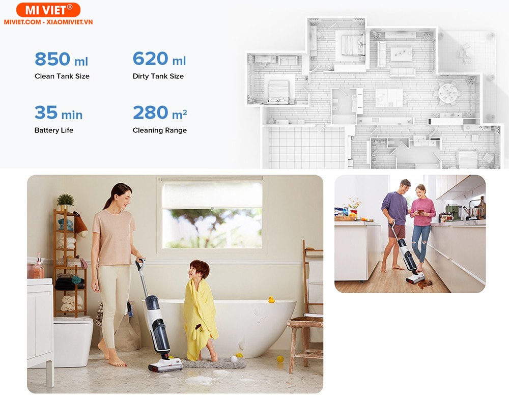 Máy hút bụi lau nhà ướt và khô Roborock Dyad Viên pin 5000mAh6 tối ưu cho không gian 280m2