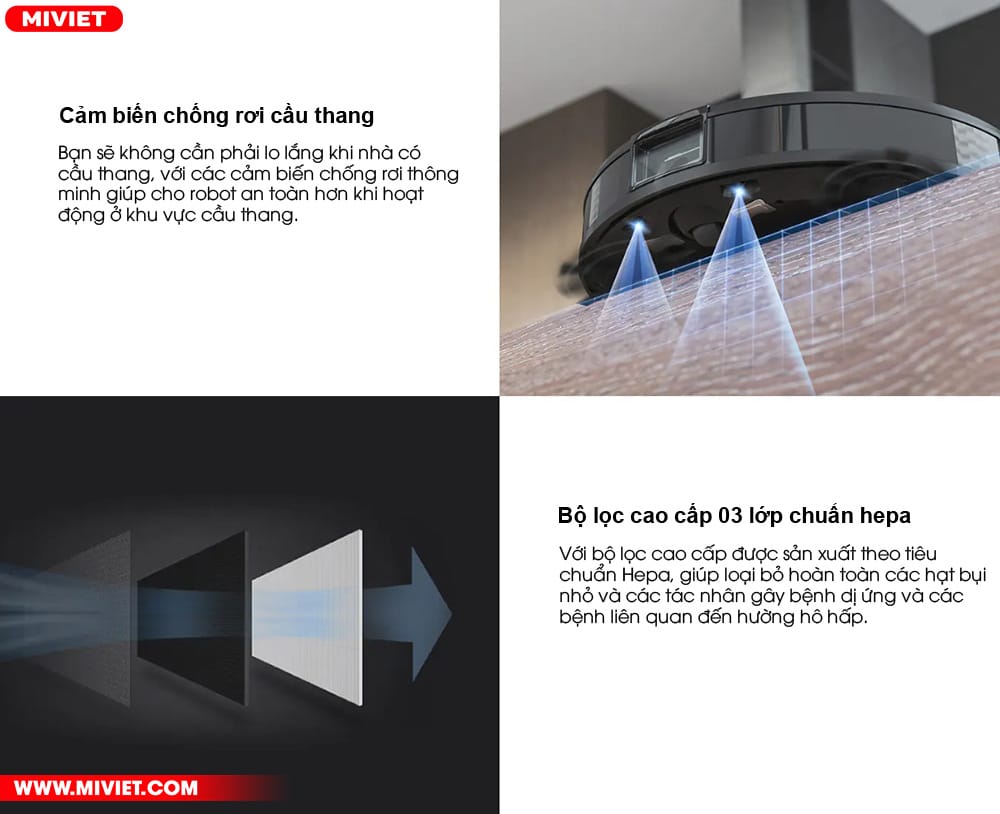 Robot hút bụi lau nhà Ecovacs Deebot OZMO T8 AIVI - Quốc Tế 2022 Cảm biến thông minh, bộ lọc cao cấp