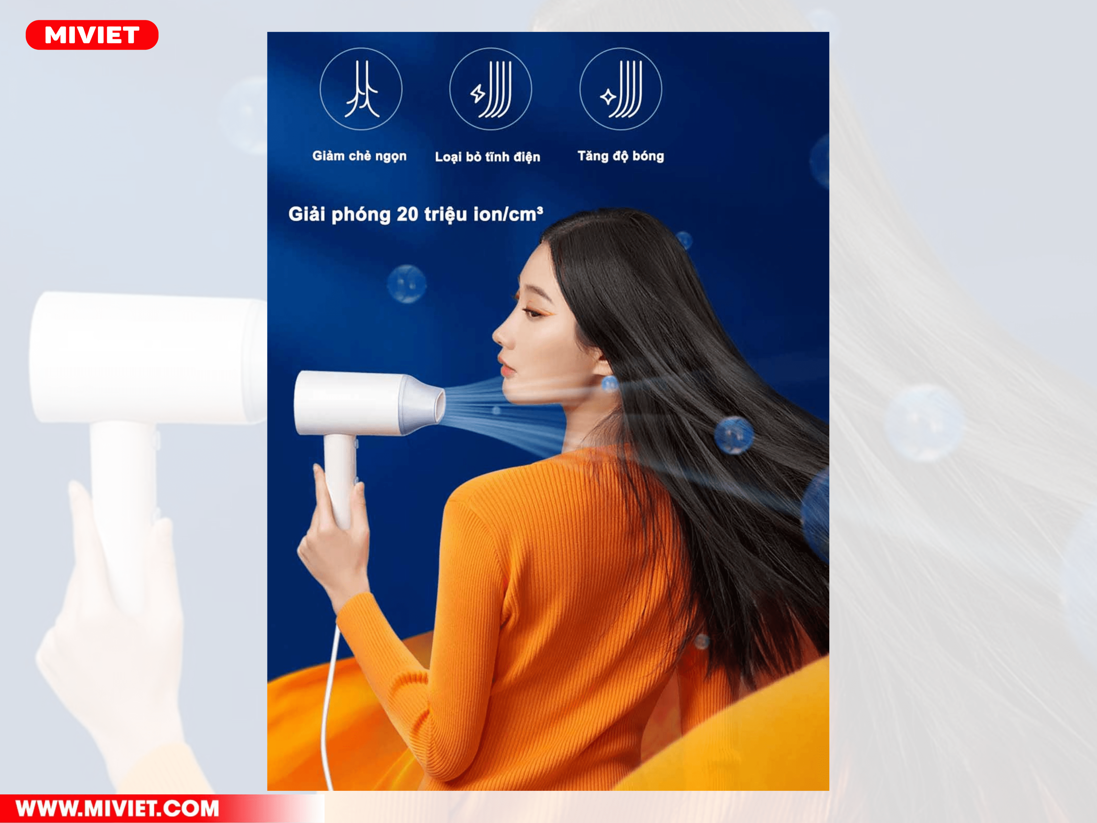 Máy sấy tóc ShowSee A4-W Hàng triệu ion âm được giải phóng giúp tóc mềm mượt