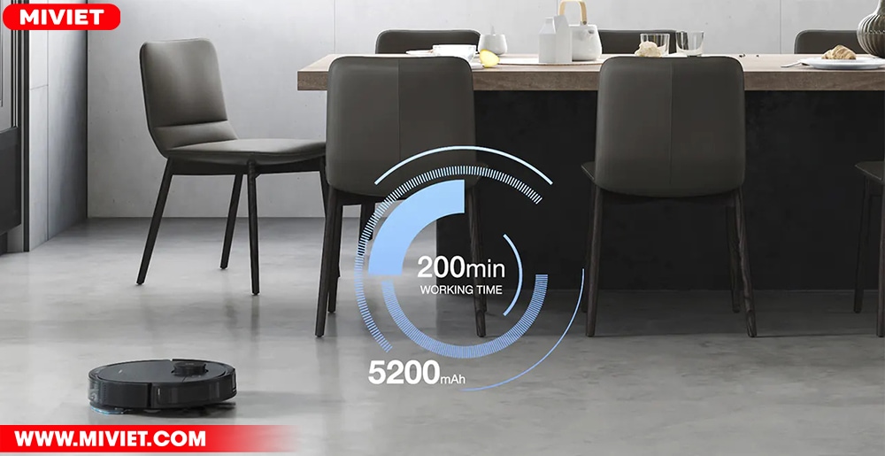 Robot hút bụi lau nhà Ecovacs Deebot Ozmo T8 AIVI Plus Dung lượng pin lớn thoải mái cho 200 phút làm việc