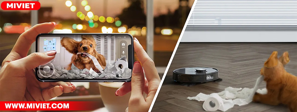 Robot hút bụi lau nhà Ecovacs Deebot Ozmo T8 AIVI Plus Giám sát nhà ngay trên App