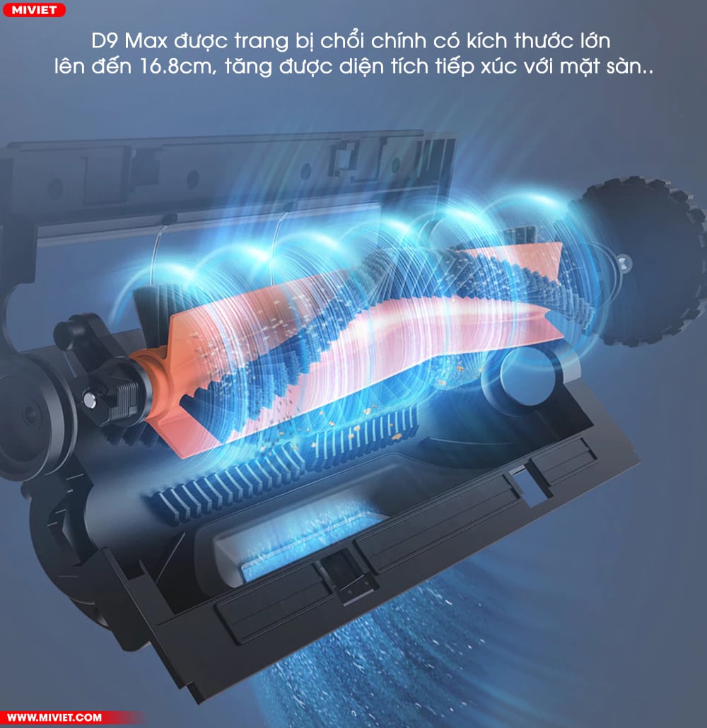 Robot hút bụi lau nhà Dreame D9 Max - Bản Quốc Tế - New Version 2023 Chối chính được thiết kế lớn hơn
