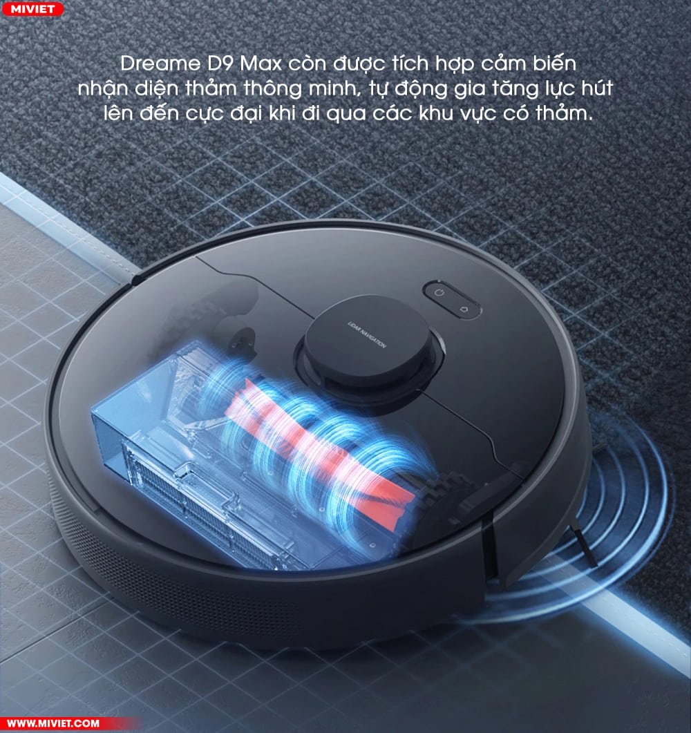 Robot hút bụi lau nhà Dreame D9 Max - Bản Quốc Tế - New Version 2023 Trang bị cảm biến nhận diện thảm