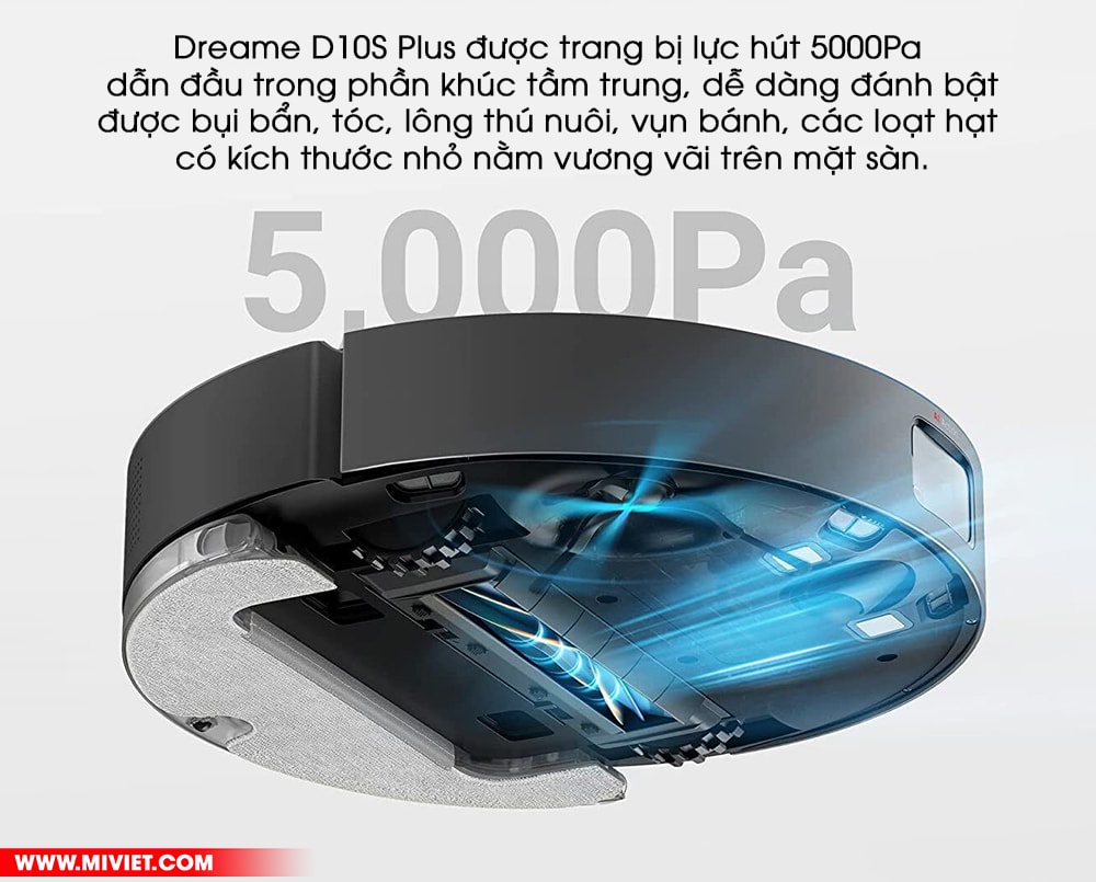 Lực hút 5000Pa mang đến hiệu quả làm sạch vượt trội