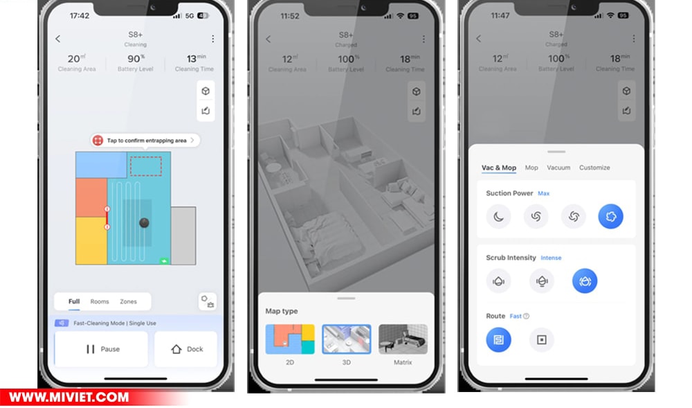 Robot hút bụi lau nhà Roborock S8 Pro Ultra Thực hiện nhiều tùy chỉnh thông qua kết nối App