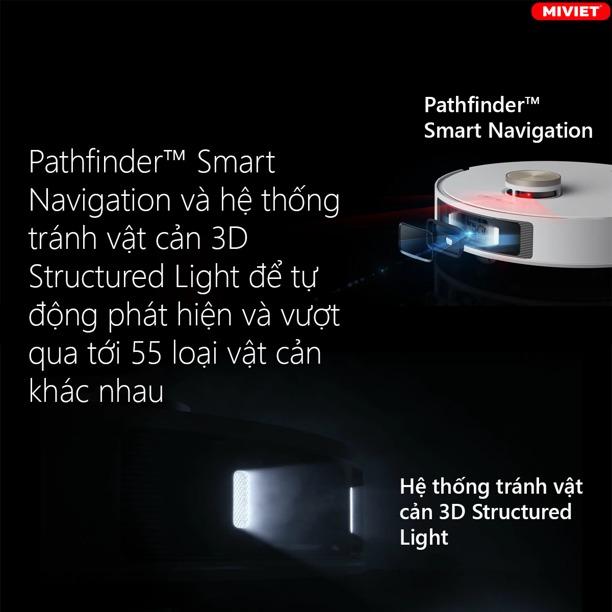 Nhận diện vật cản thông minh bằng Pathfinder™ Smart Navigation và hệ thống tránh vật cản 3D Structured Light 