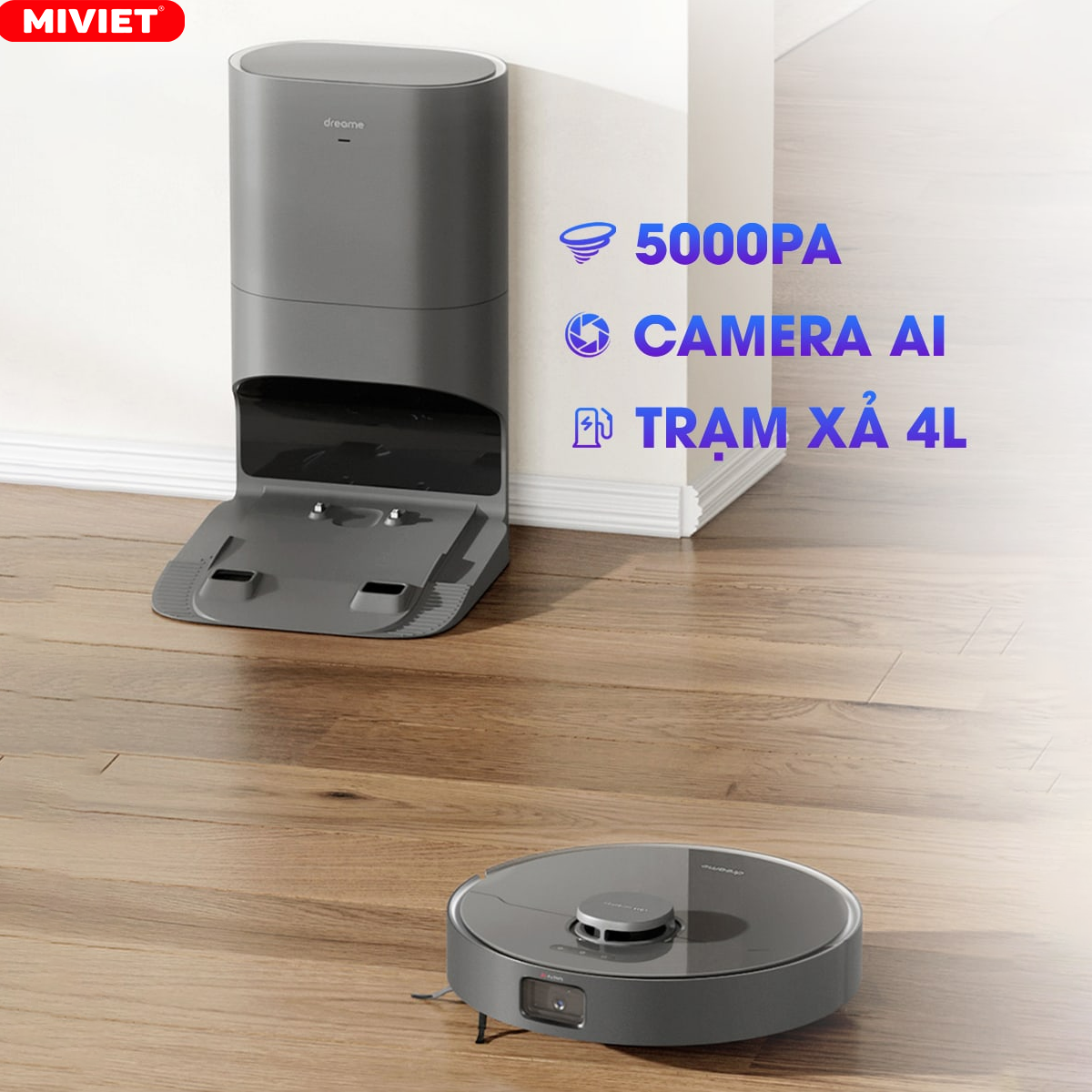 Robot hút bụi lau nhà Dreame D10s Plus – Lực hút 5000 PA – Camera né tránh AI – New 2023