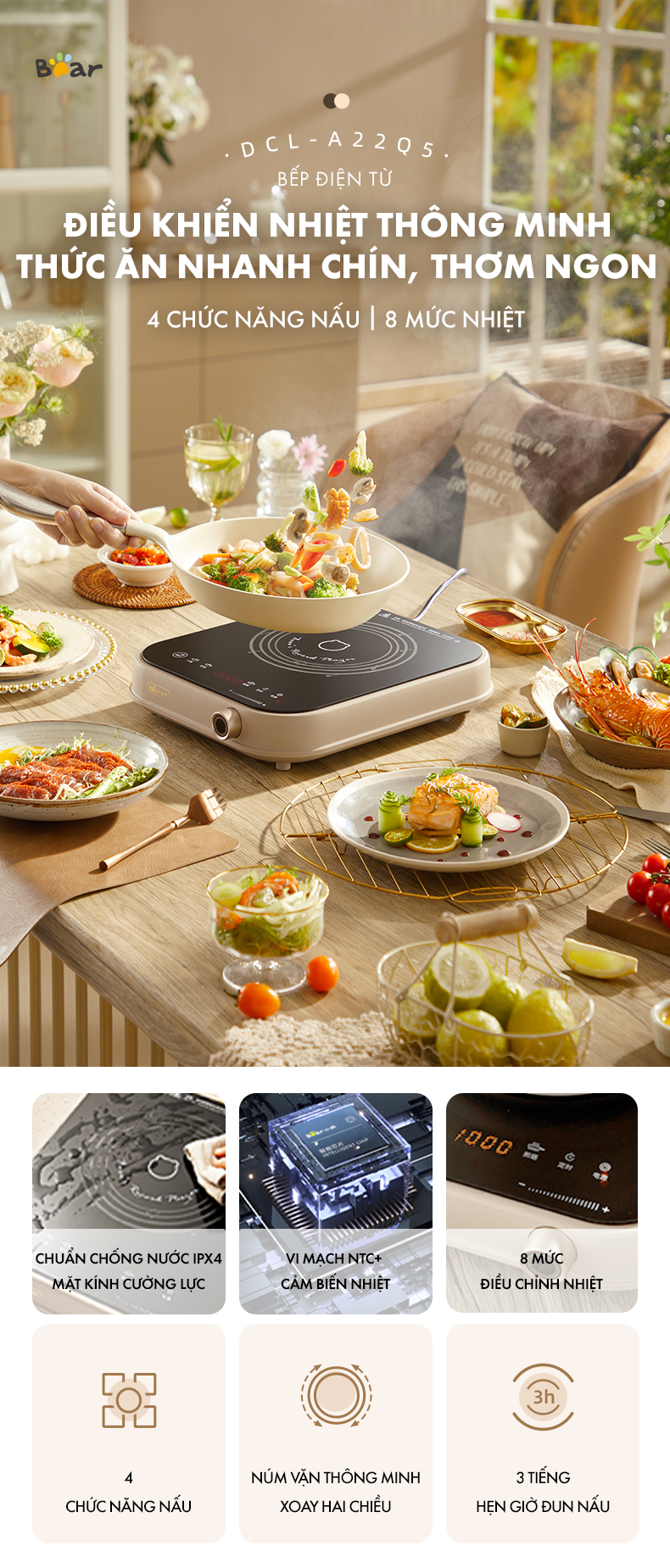 Bếp điện từ Bear (Bếp đơn) DCL-A22Q5 - Hàng chính hãng - Tiếng Anh/Việt - BH 18 Tháng - Full VAT