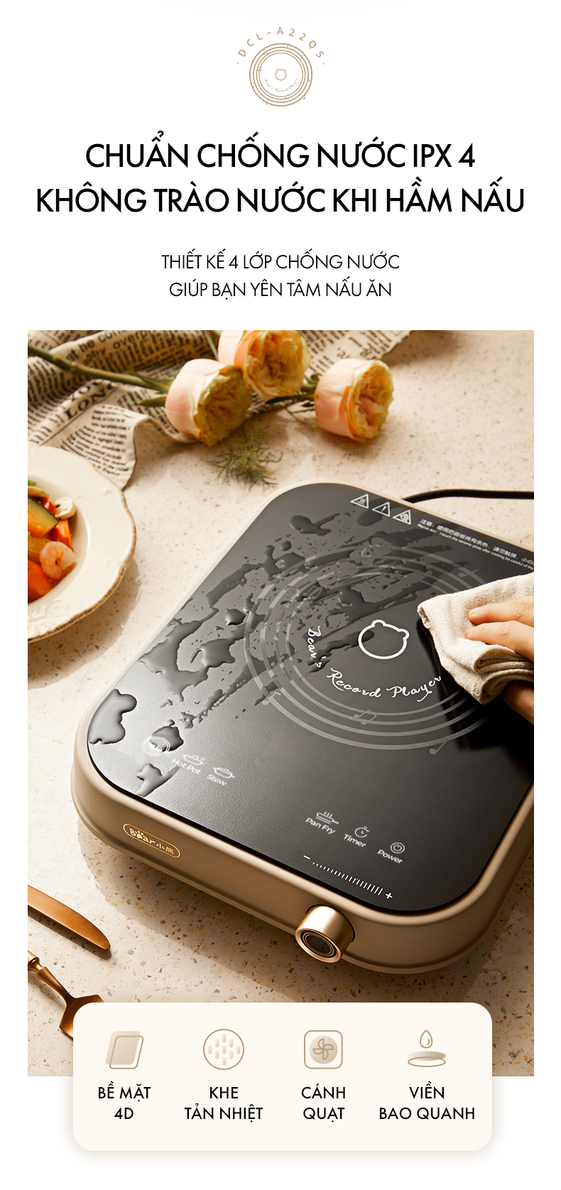 Bếp điện từ Bear (Bếp đơn) DCL-A22Q5 - Hàng chính hãng - Tiếng Anh/Việt - BH 18 Tháng - Full VAT