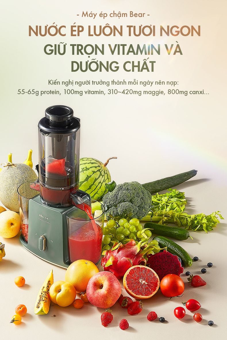 Máy ép chậm đa năng Bear YZJ-D01Y6 - Hàng chính hãng - Tiếng Anh/Việt - BH 18 tháng - Full VAT