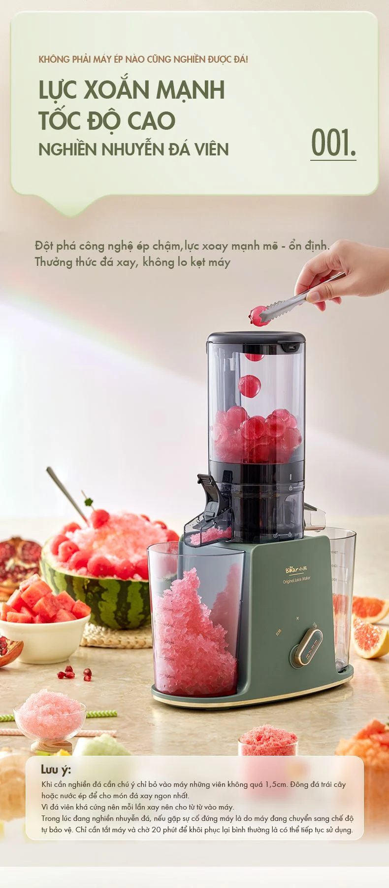 Máy ép chậm đa năng Bear YZJ-D01Y6 - Hàng chính hãng - Tiếng Anh/Việt - BH 18 tháng - Full VAT