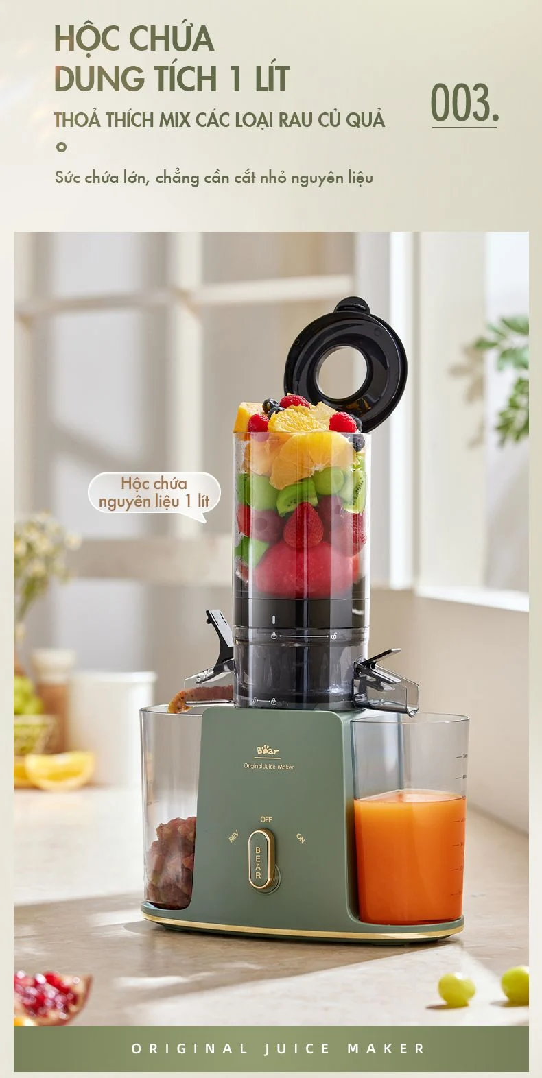 Máy ép chậm đa năng Bear YZJ-D01Y6 - Hàng chính hãng - Tiếng Anh/Việt - BH 18 tháng - Full VAT