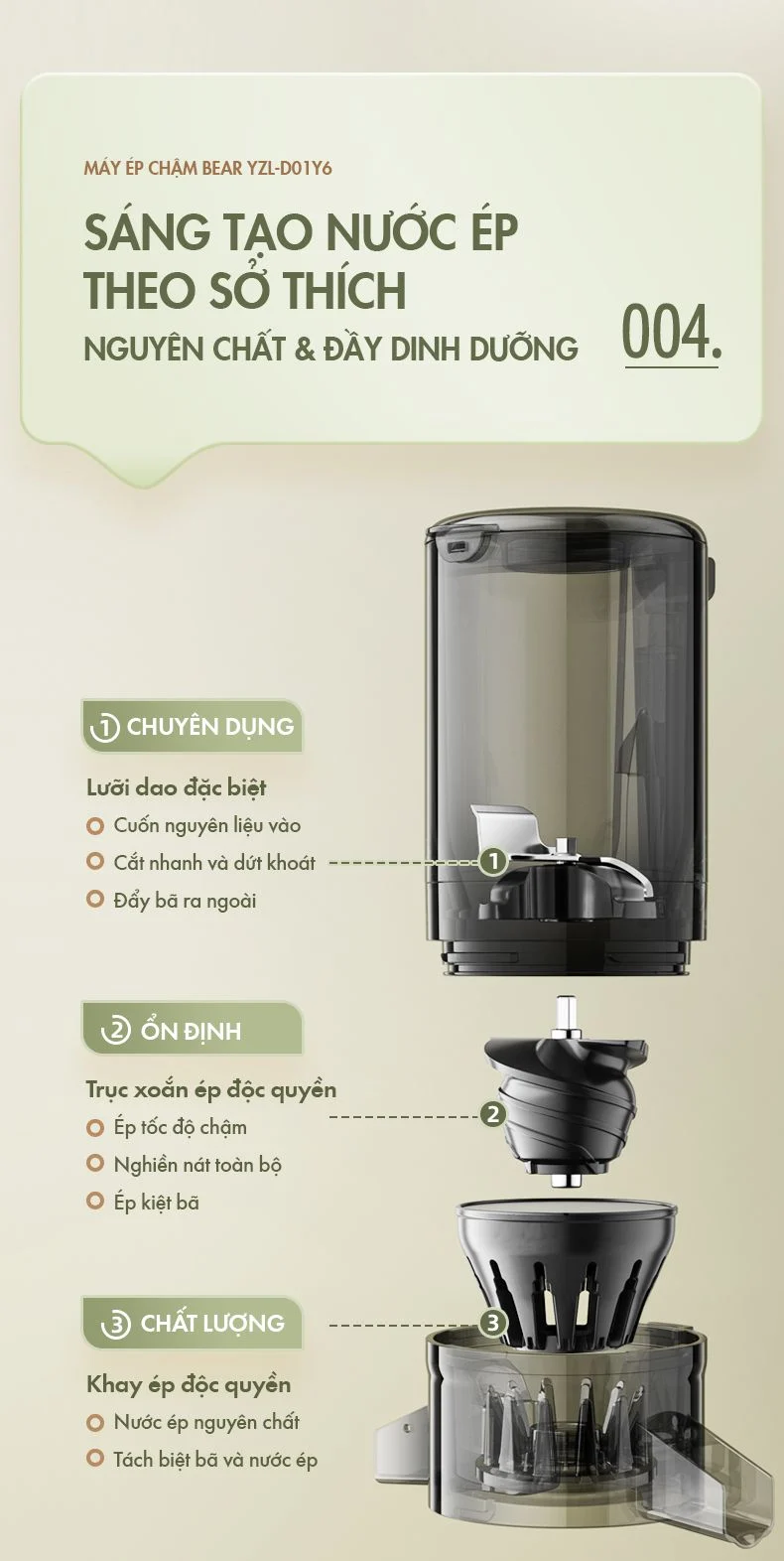 Máy ép chậm đa năng Bear YZJ-D01Y6 - Hàng chính hãng - Tiếng Anh/Việt - BH 18 tháng - Full VAT