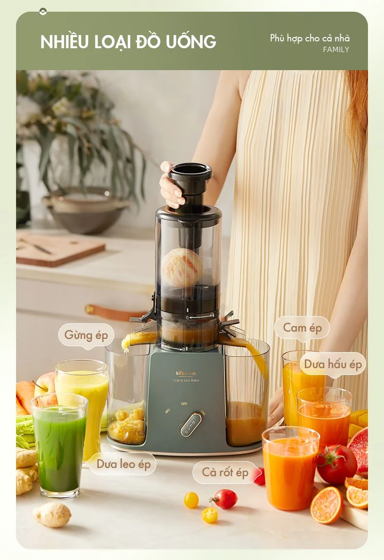 Máy ép chậm đa năng Bear YZJ-D01Y6 - Hàng chính hãng - Tiếng Anh/Việt - BH 18 tháng - Full VAT