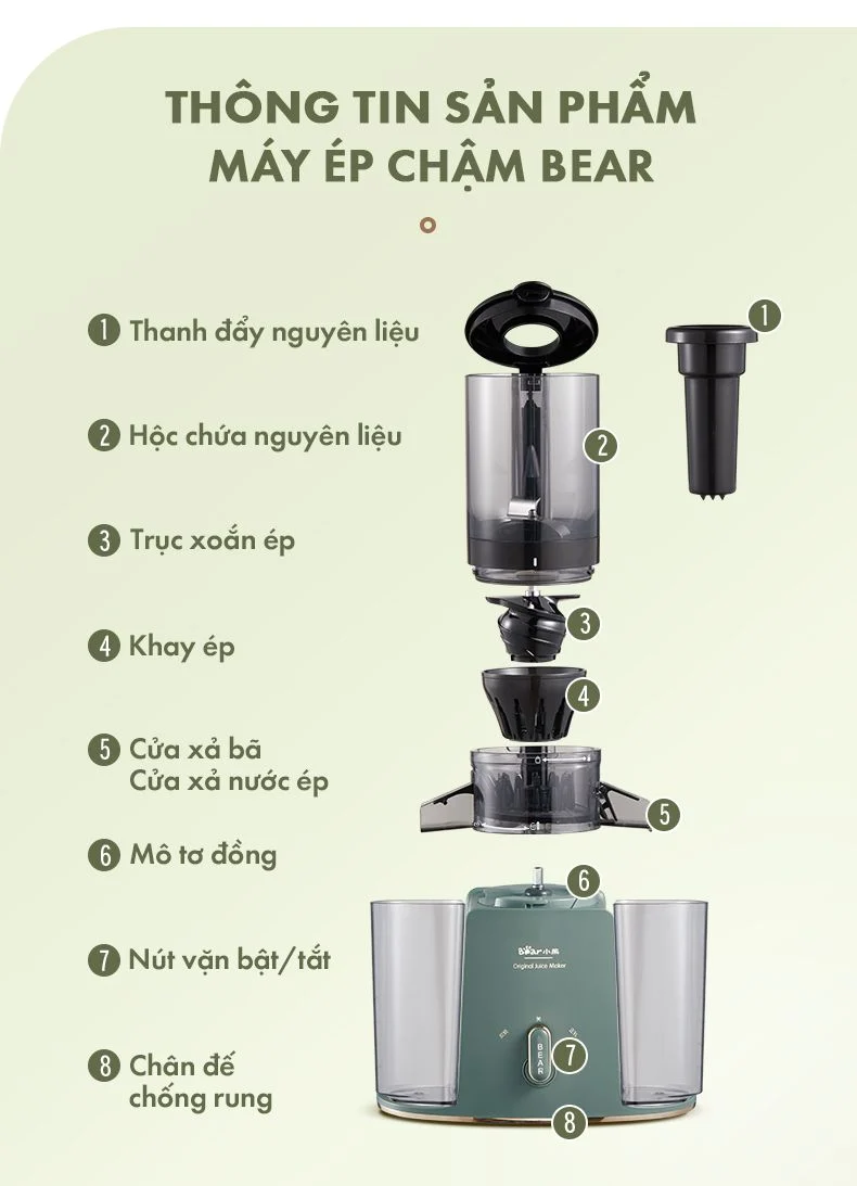 Máy ép chậm đa năng Bear YZJ-D01Y6 - Hàng chính hãng - Tiếng Anh/Việt - BH 18 tháng - Full VAT