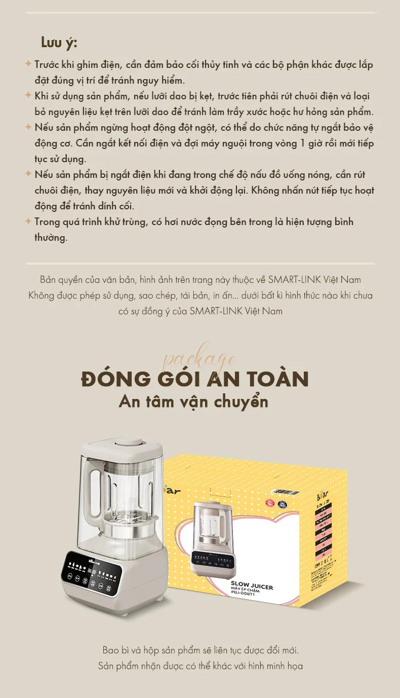 Máy làm sữa hạt đa năng Bear PBJ-D08T1 - Hàng chính hãng- Tiếng Anh/Việt - BH 18 tháng - Full Vat