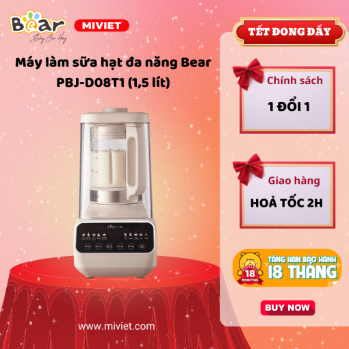 Máy làm sữa hạt đa năng Bear PBJ-D08T1 - Hàng chính hãng- Tiếng Anh/Việt - BH 18 tháng - Full Vat