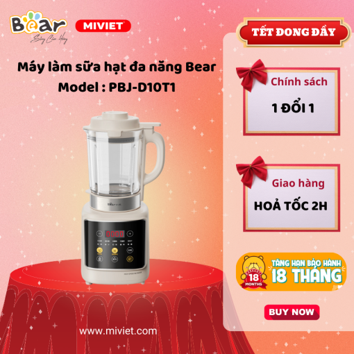 Máy làm sữa hạt đa năng Bear PBJ-D10T1 (Dung tích 1,75 lít) - Hàng chính hãng - Tiếng Anh/Việt - BH 18 tháng - Full VAT