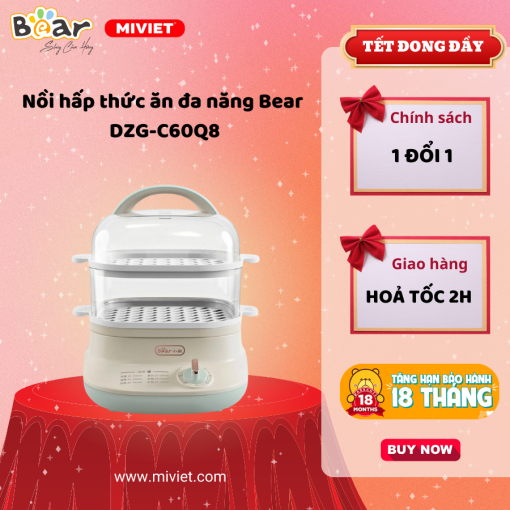 Nồi hấp thức ăn Bear DZG-C60Q8 - Dung tích 6L - Hàng chính hãng - Tiếng Anh/Việt - BH 18 tháng - Full VAT