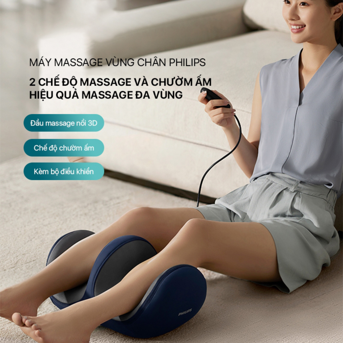 Máy massage vùng chân PHILIPS PPM6331 2 chế độ massage và chườm ấm