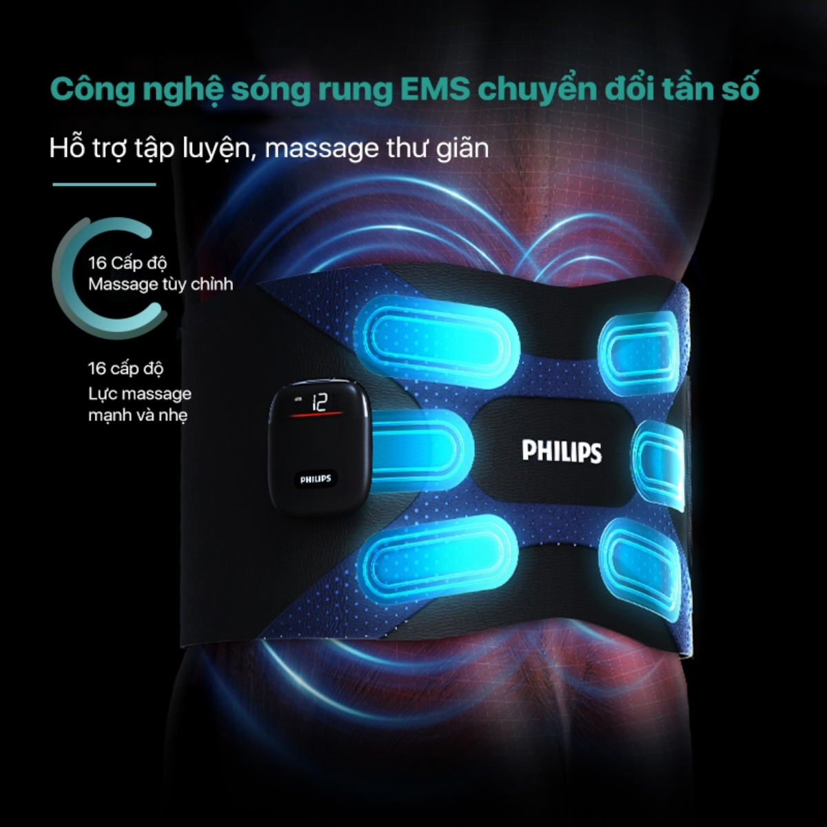 Máy massage vùng lưng/ eo/ bụng PHILIPS PPM4331 công nghệ sóng rung EMS