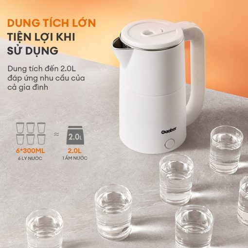 Ấm đun siêu tốc Gaabor EK20M-WH01A dung tích lớn 2L