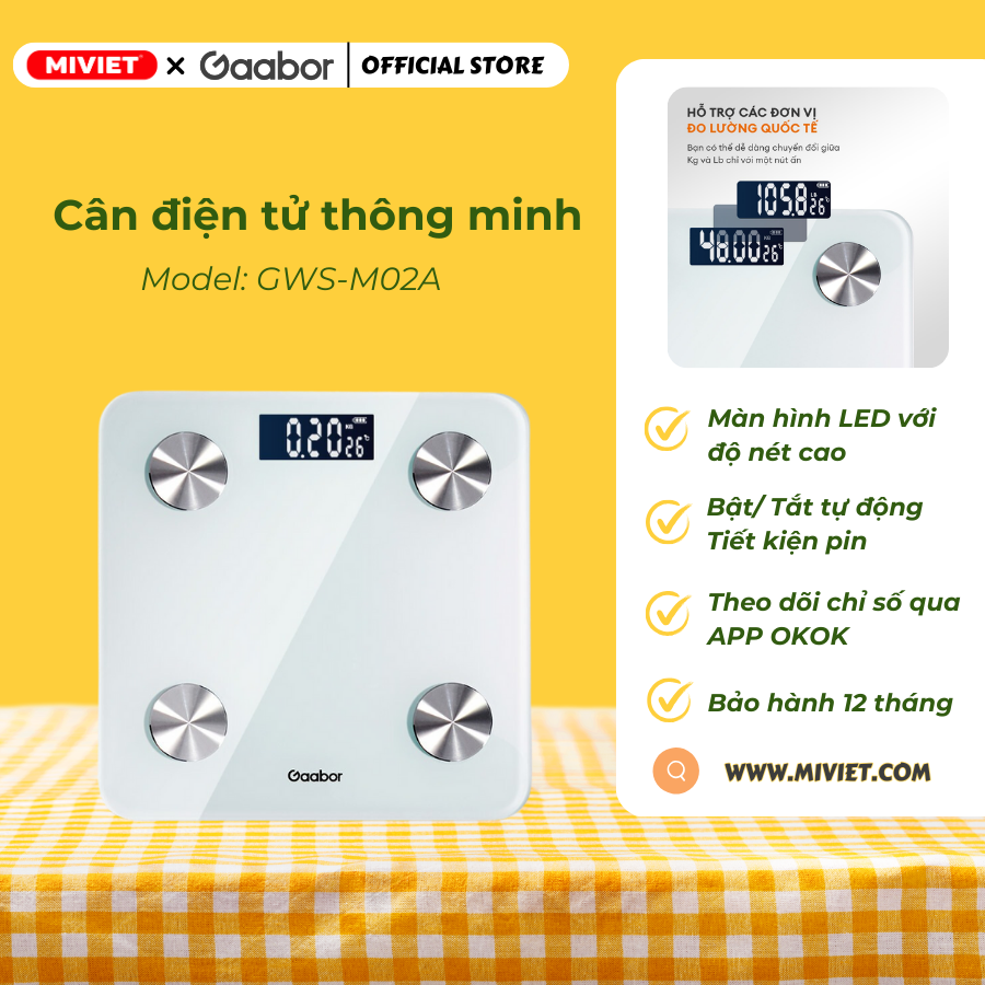 Cân điện tử sức khỏe thông minh Gaabor GWS-M02A Cân điện tử sức khỏe thông minh Gaabor GWS-M02A chính hãng