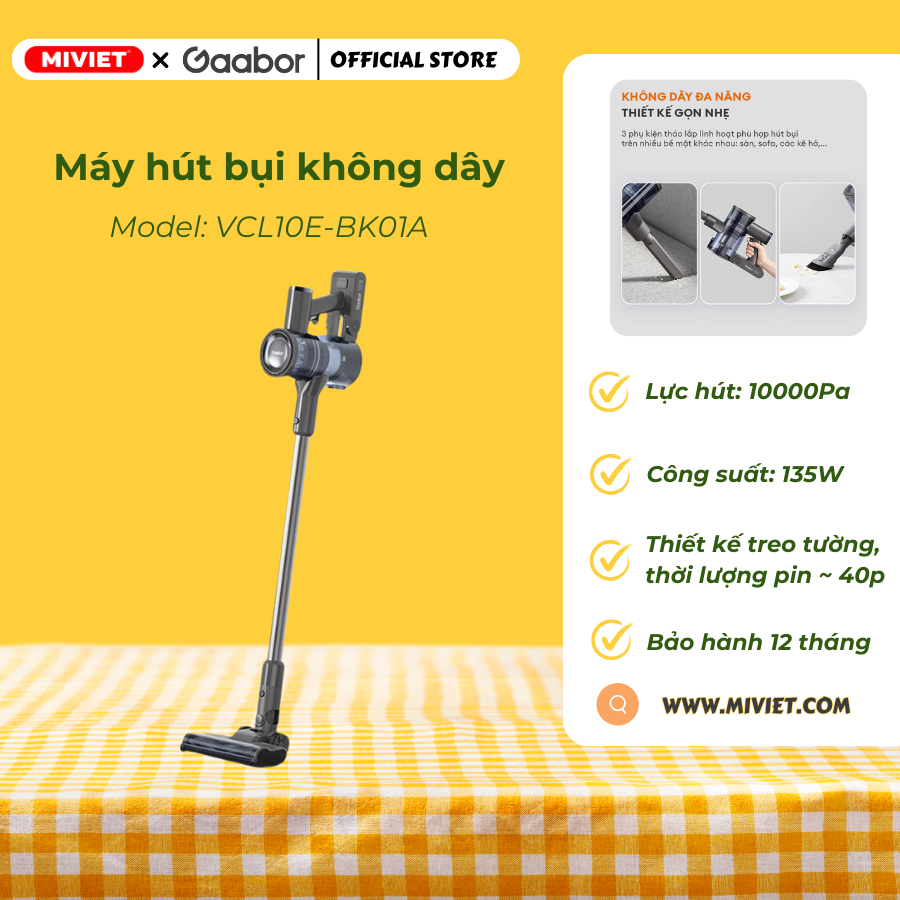 Máy hút bụi không dây Gaabor VCL10E-BK01A Máy hút bụi không dây Gaabor VCL10E-BK01A chính hãng