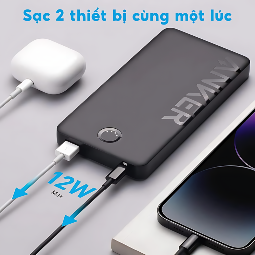 Sạc dự phòng Anker 323 10000mah A1334 sạc 2 thiết bị cùng lúc