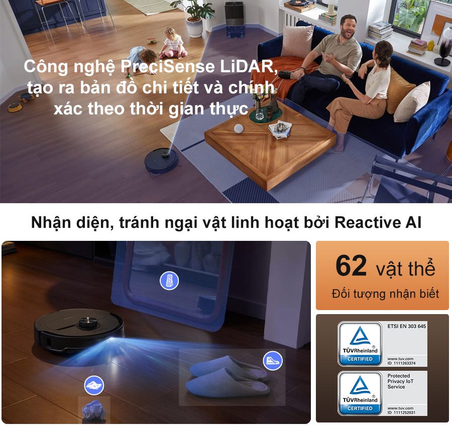 Điều hướng và né vật cản thông minh nhờ cảm biến LiDAR và công nghệ Reactive AI