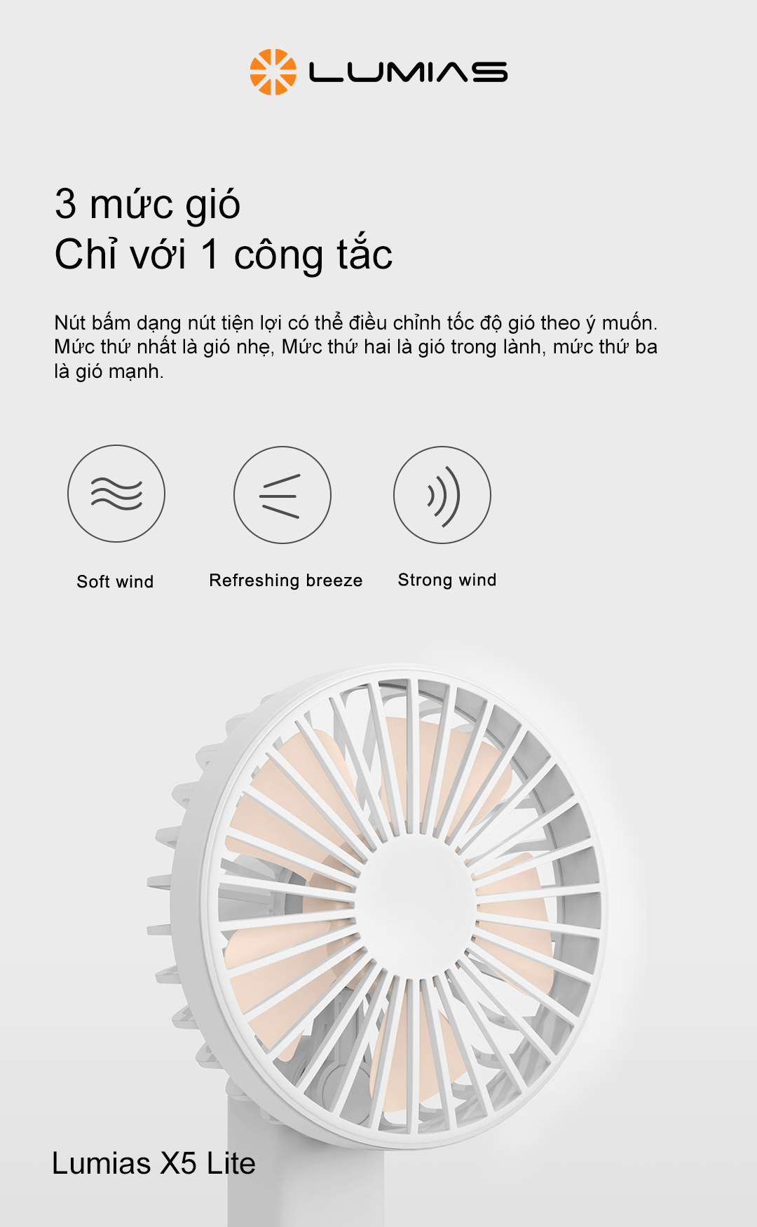 3 mức gió chỉ với 1 công tắc