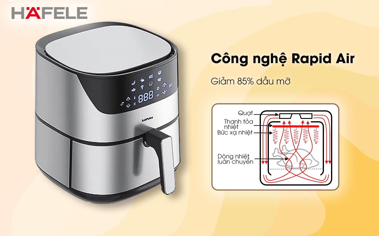 HAFELE AF-T5A – Nồi chiên không dầu dung tích 5 lít - Chính hãng - BH 24 tháng Nồi chiên không dầu HAFELE AF-T5A công nghệ Rapid Air