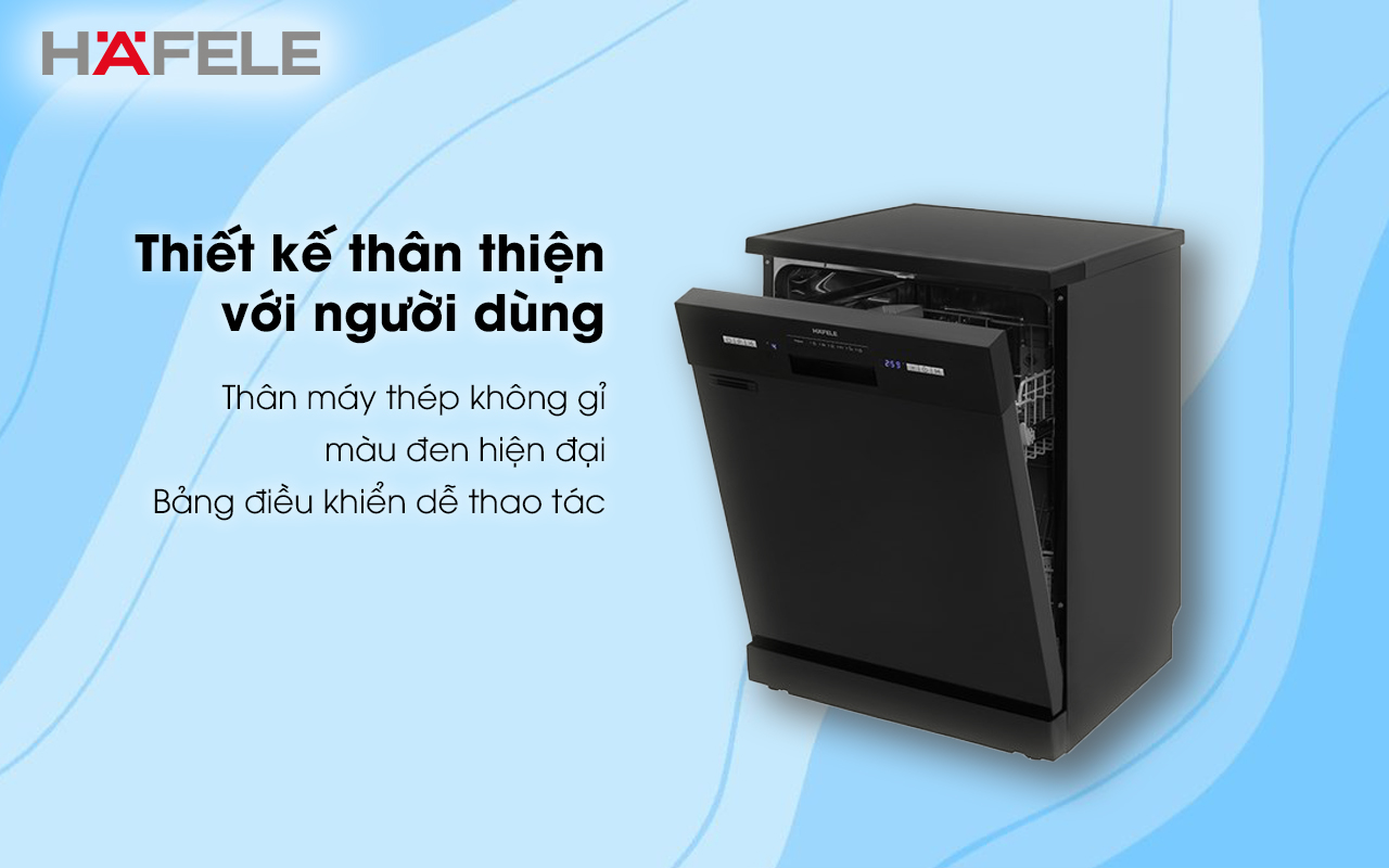 HAFELE HDW-F601B – 535.29.670 – Máy rửa chén độc lập (14 bộ bát đĩa) – Chính hãng – BH 24 tháng Máy rửa chén độc lập HAFELE HDW-F601B thiết kế thân thiện với người dùng