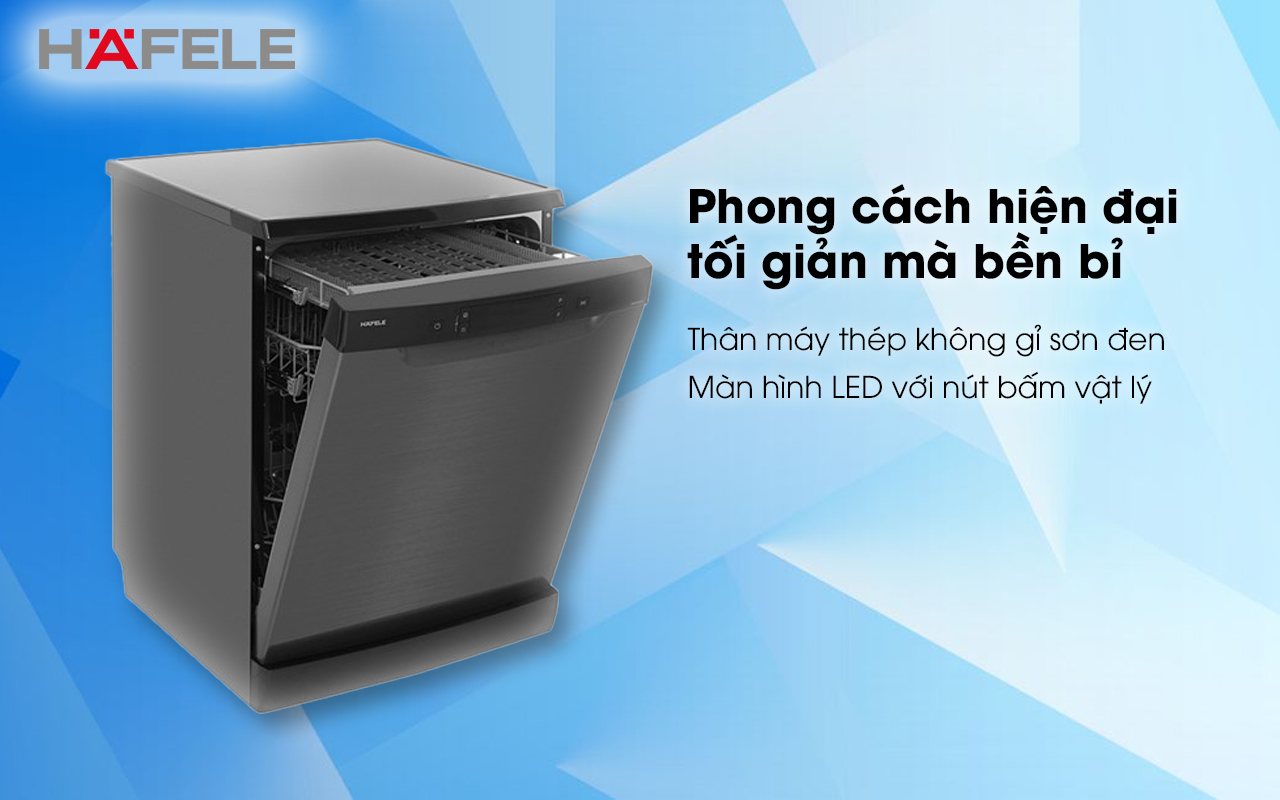 HAFELE HDW-F602EB – 538.21.360 – Máy rửa chén độc lập (14 bộ bát đĩa) – Chính hãng – BH 24 tháng Máy rửa chén độc lập HAFELE HDW-F602EB phong cách hiện đại tối giản mà bền bỉ