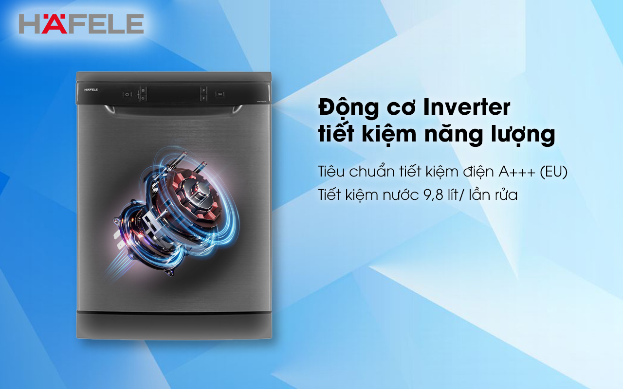 HAFELE HDW-F602EB – 538.21.360 – Máy rửa chén độc lập (14 bộ bát đĩa) – Chính hãng – BH 24 tháng Máy rửa chén độc lập HAFELE HDW-F602EB động cơ inverter tiết kiệm năng lượng