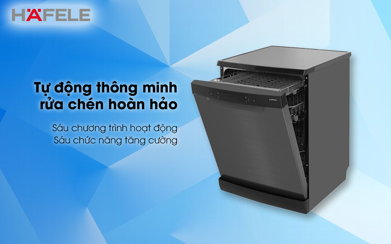 HAFELE HDW-F602EB – 538.21.360 – Máy rửa chén độc lập (14 bộ bát đĩa) – Chính hãng – BH 24 tháng Máy rửa chén độc lập HAFELE HDW-F602EB tự động thông minh rửa chén hoàn hảo