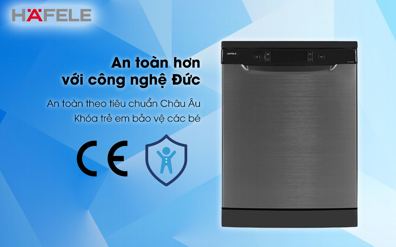 HAFELE HDW-F602EB – 538.21.360 – Máy rửa chén độc lập (14 bộ bát đĩa) – Chính hãng – BH 24 tháng Máy rửa chén độc lập HAFELE HDW-F602EB an toàn hơn với công nghệ Đức