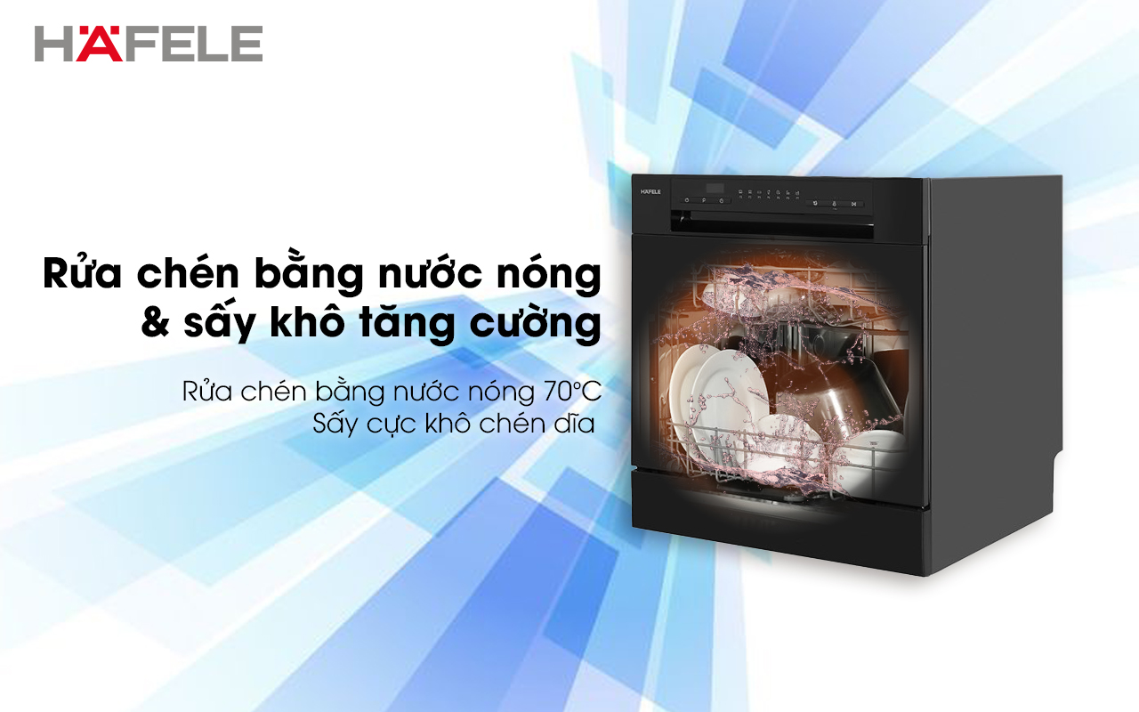 Máy rửa chén mini HAFELE HDW-T5531B rửa chén bằng nước nóng - sấy khô tăng cường